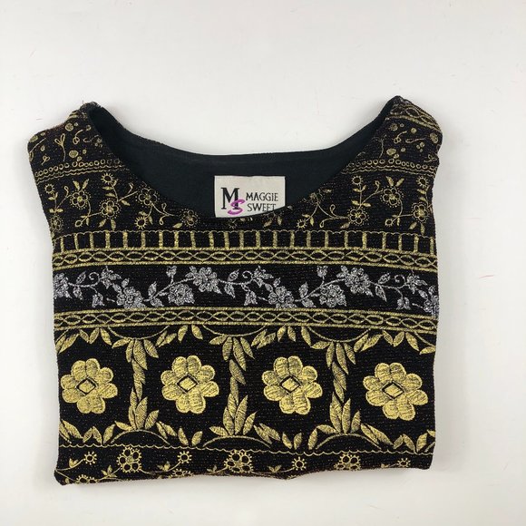 Black and Gold Floral Patterned Women's Top - Picture 10 of 10